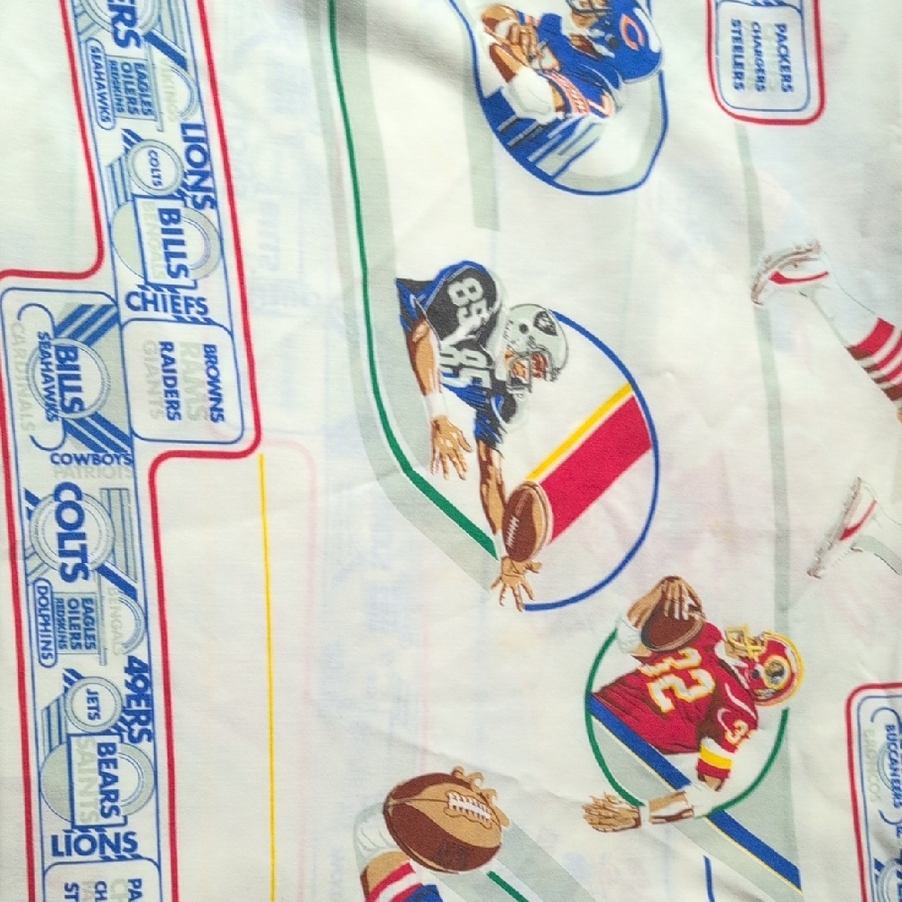 Vintage NFL Football Themed Fabric 1980's Twin Flat Sheet